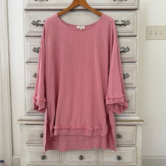 Umgee Tops - Umgee Oversized Pink Linen Boho Top